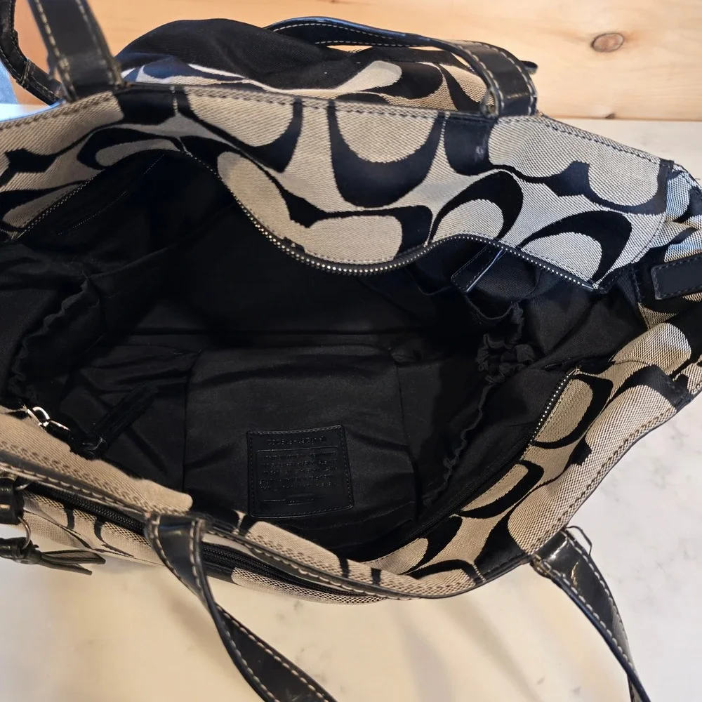 Coach Bag Lurex Signature C X Large Black Gray F19202 Canvas Diaper Tote Travel